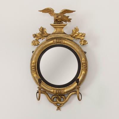 19th c English Regency Convex Mirror in Original Giltwood