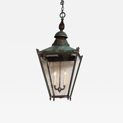 19th c English Verdigris Copper Hall Lantern