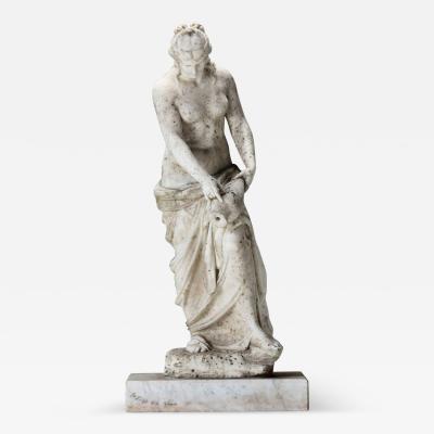 19th c English White Marble Sculpture of a Maiden