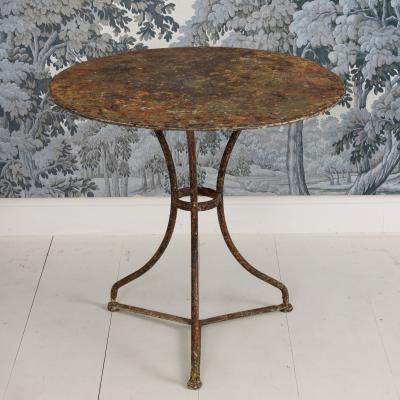 19th c French Metal Gu ridon Round Side Table in Original Patina