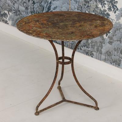 19th c French Metal Gu ridon Round Side Table in Original Patina