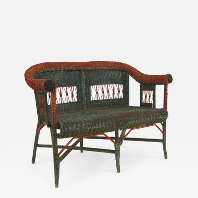 19th c French Painted Wicker Loveseat