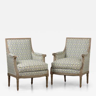 19th c French Pair of Louis XVI Berg re Chairs in Original Paint