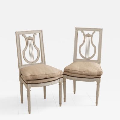 19th c French Pair of Lyre Back Chairs in Original Paint