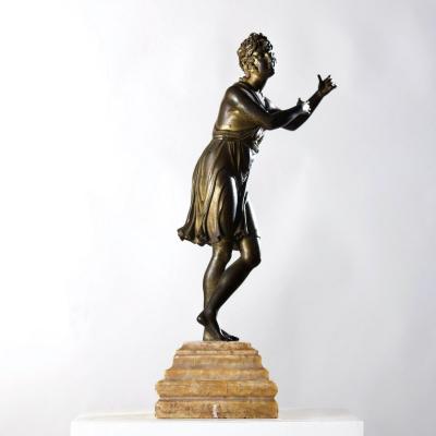 19th c Italian Gilt Bronze Apollo Figure on Alabaster Base