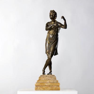 19th c Italian Gilt Bronze Apollo Figure on Alabaster Base