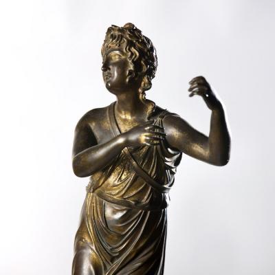 19th c Italian Gilt Bronze Apollo Figure on Alabaster Base