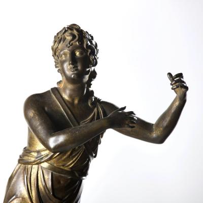 19th c Italian Gilt Bronze Apollo Figure on Alabaster Base