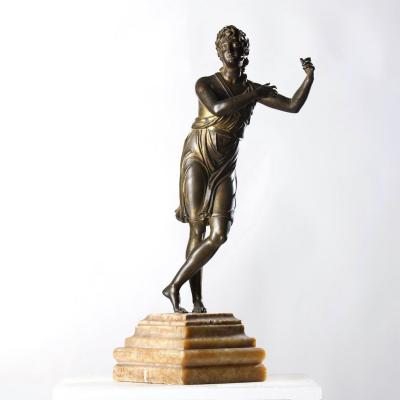 19th c Italian Gilt Bronze Apollo Figure on Alabaster Base