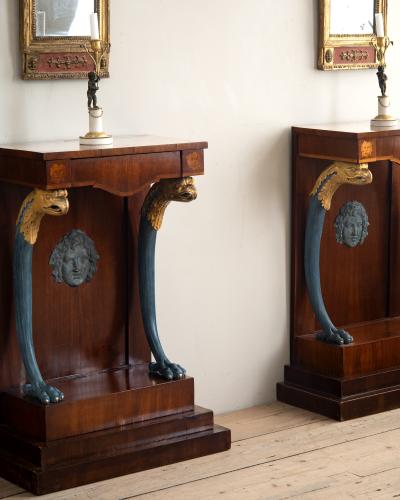 19th c Pair of Empire Console Tables