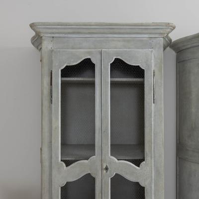 19th c Pair of French Painted Armoire Cabinets with Serpentine Sides