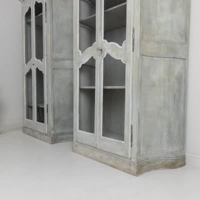 19th c Pair of French Painted Armoire Cabinets with Serpentine Sides