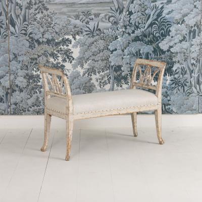 19th c Swedish Gustavian Lindome Painted Window Bench