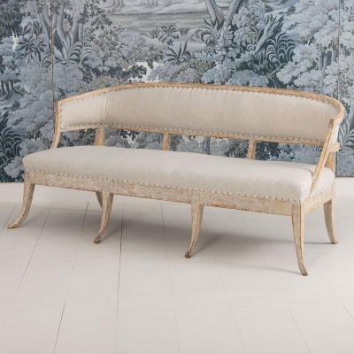 19th c Swedish Gustavian Painted Barrel Back Sofa Bench with Splayed Legs