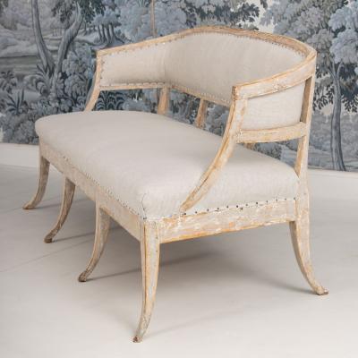19th c Swedish Gustavian Painted Barrel Back Sofa Bench with Splayed Legs