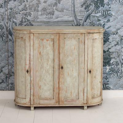 19th c Swedish Gustavian Period Buffet with Demilune Sides in Original Paint
