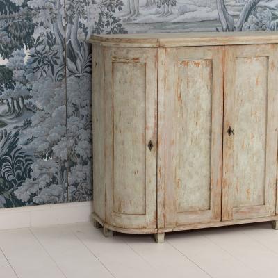 19th c Swedish Gustavian Period Buffet with Demilune Sides in Original Paint