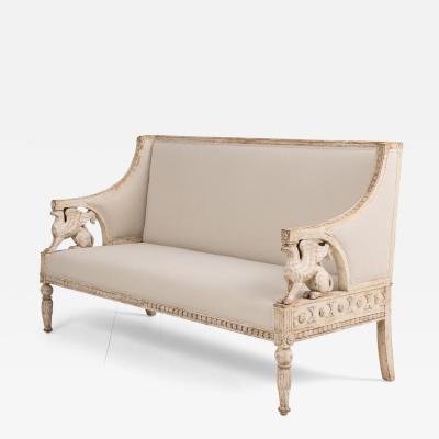 19th c Swedish Gustavian Sofa Bench with Griffins in Original Paint