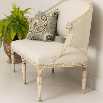 19th c Swedish Gustavian Style Settee with Lion Heads in Original Paint