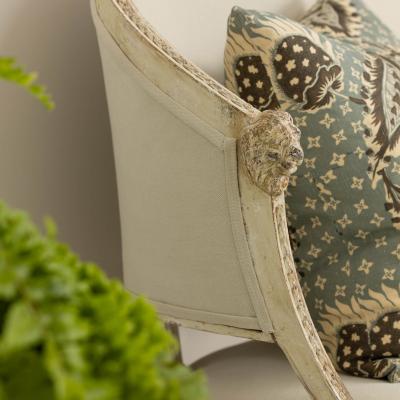 19th c Swedish Gustavian Style Settee with Lion Heads in Original Paint