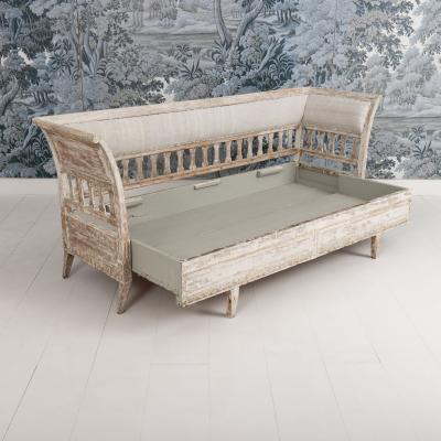 19th c Swedish Gustavian Trundle Daybed in Original Paint