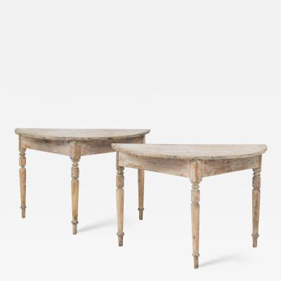 19th c Swedish Pair of Demilune Console Tables in Original Paint