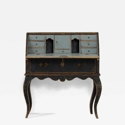 19th c Swedish Rococo Painted Fall Front Desk