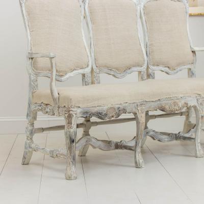 19th c Swedish Rococo Settee or Sofa Bench in Original Paint