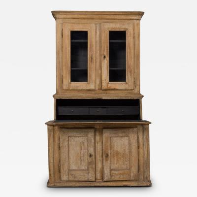 19th c Swedish Two Part Vitrine Secretary in Original Paint