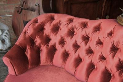 19th c Tufted Sofa with Gold Leaf Iron Planter