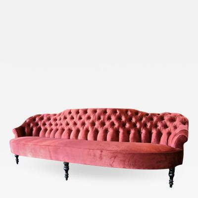 19th c Tufted Sofa with Gold Leaf Iron Planter