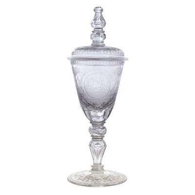 19th century Bohemian engraved glass goblet and cover
