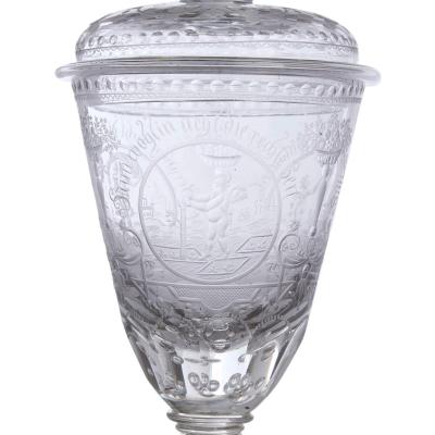 19th century Bohemian engraved glass goblet and cover