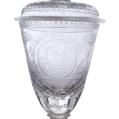 19th century Bohemian engraved glass goblet and cover