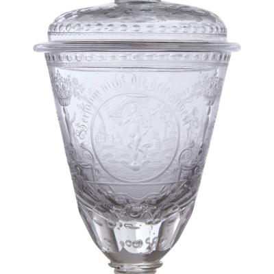 19th century Bohemian engraved glass goblet and cover