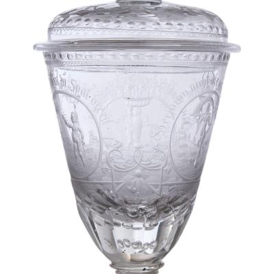 19th century Bohemian engraved glass goblet and cover