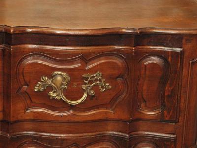 19th century French Arbalette Louis XV Walnut 3 Drawer Commode