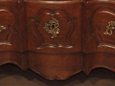 19th century French Arbalette Louis XV Walnut 3 Drawer Commode