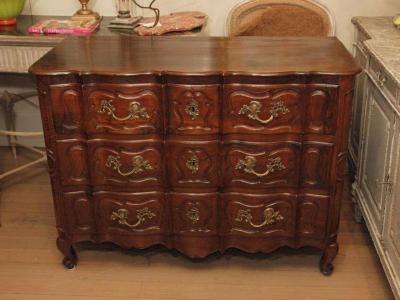 19th century French Arbalette Louis XV Walnut 3 Drawer Commode