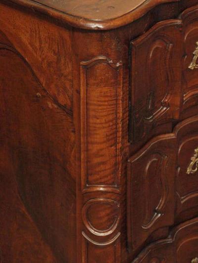 19th century French Arbalette Louis XV Walnut 3 Drawer Commode