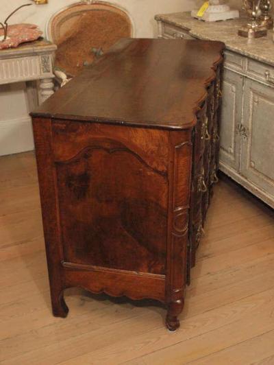 19th century French Arbalette Louis XV Walnut 3 Drawer Commode