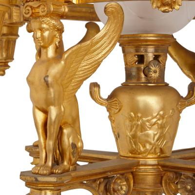 19th century French Empire style gilt bronze chandelier
