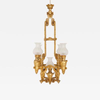 19th century French Empire style gilt bronze chandelier