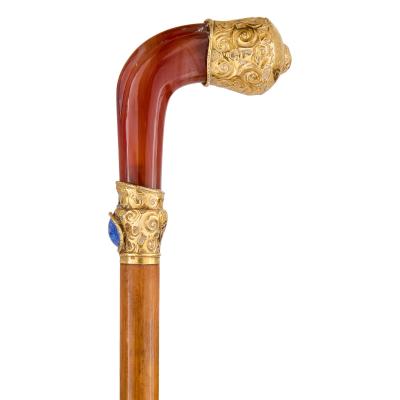 19th century French agate lapis lazuli and gold cane