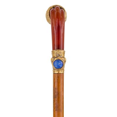 19th century French agate lapis lazuli and gold cane