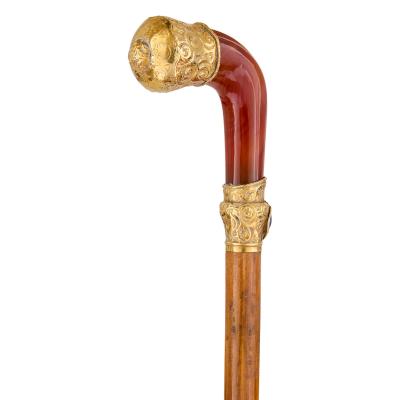 19th century French agate lapis lazuli and gold cane