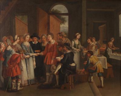19th century French painting genre scene with wedding