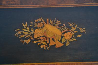 19th century Gothic side table Marquetry Inlaid Gold incised carved base