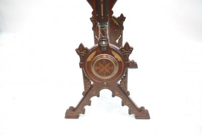 19th century Gothic side table Marquetry Inlaid Gold incised carved base