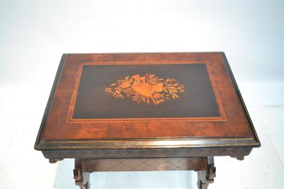 19th century Gothic side table Marquetry Inlaid Gold incised carved base